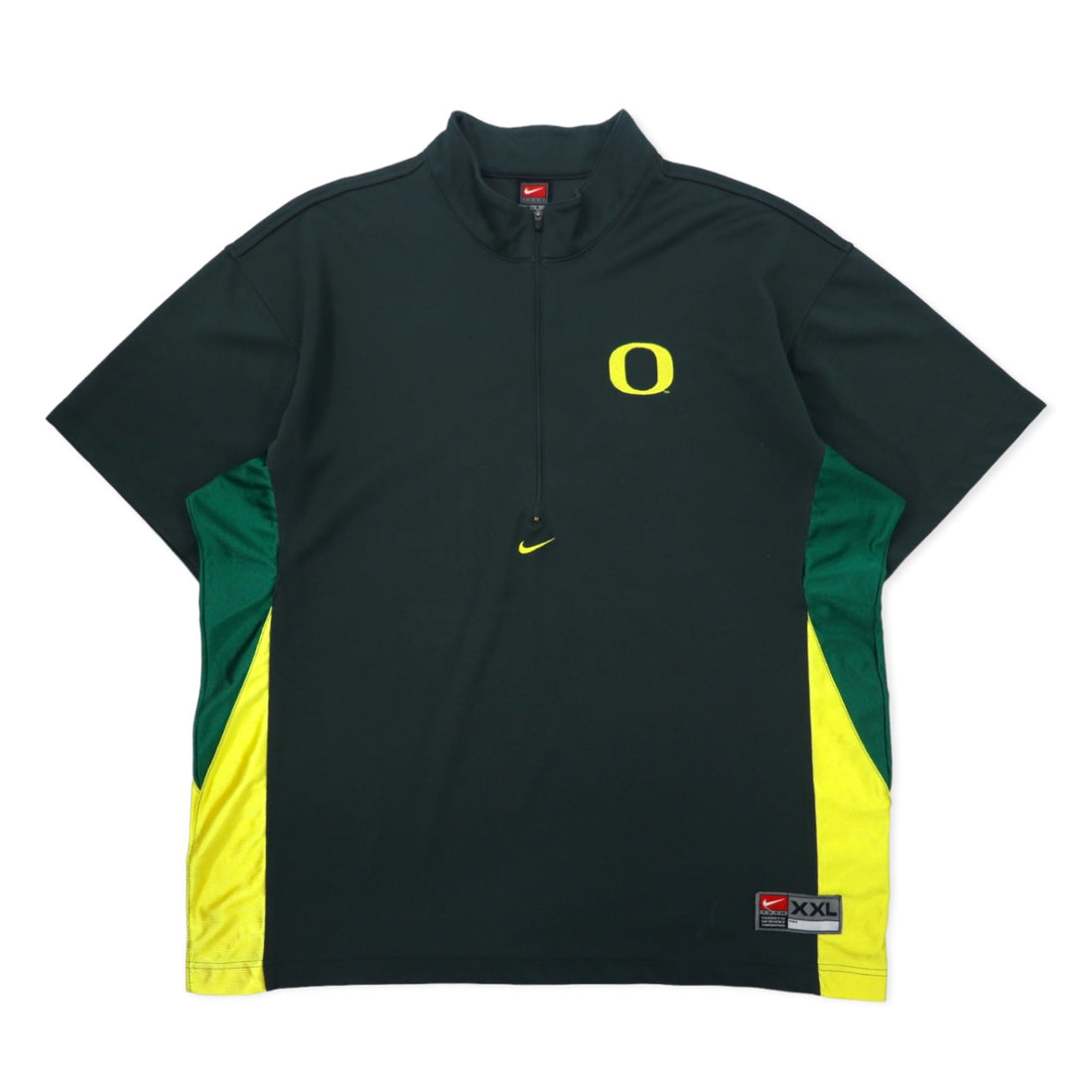 日本然リトテ-古着オンライン-NIKE 90年代 TEAMタグ ハーフジップ トラックジャケット 半袖 XXL グリーン ポリエステル センタースウォッシュ NCAA DUCKS ビッグサイズ-NIKE 90's TEAM Tag Half Zip Track Jacket Short Sleeve XXL Green Polyester Center Swoosh NCAA DUCKS Big Size