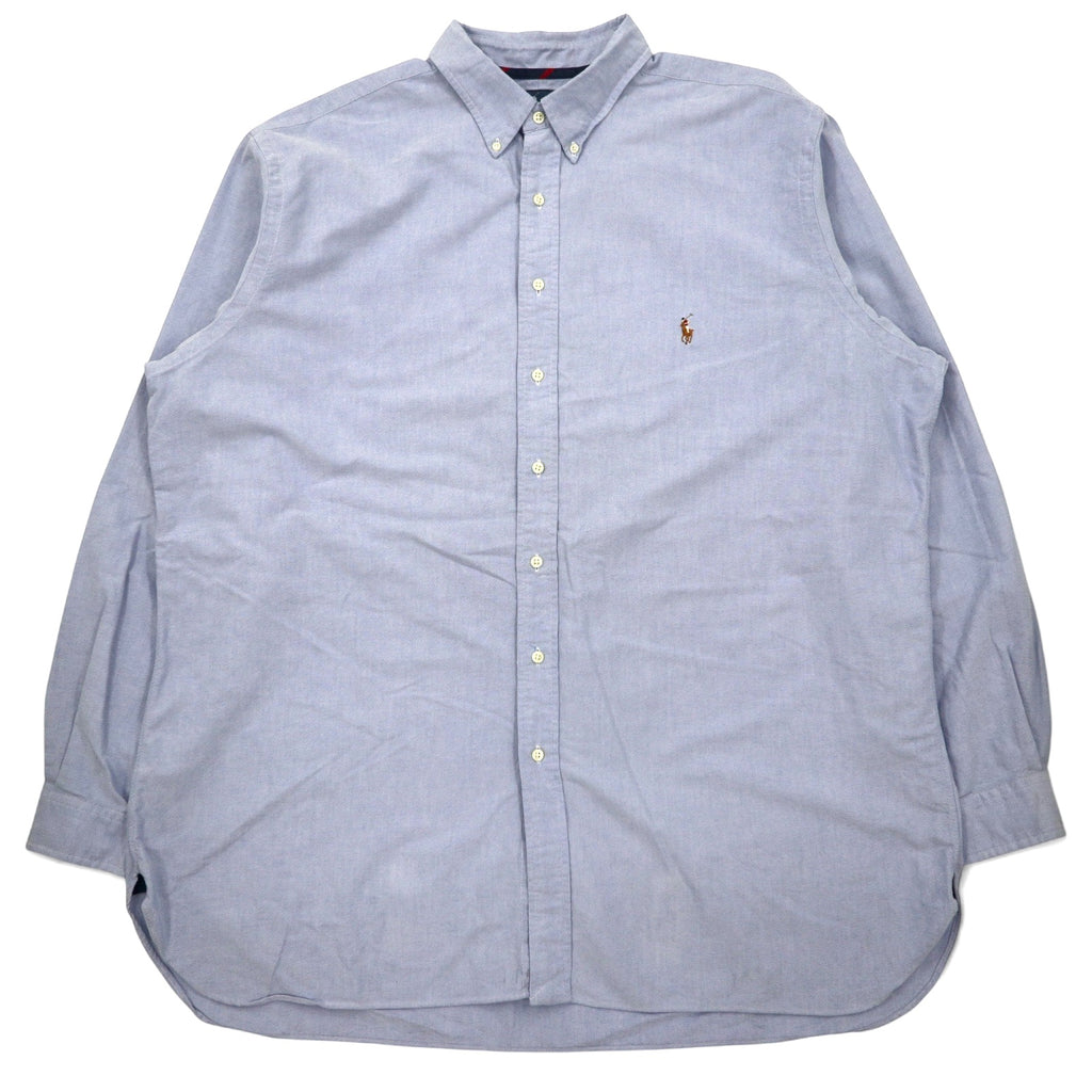 日本然リトテ-古着オンライン-Ralph Lauren 90年代 オックスフォード ボタンダウンシャツ 2XLT ブルー コットン CLASSIC FIT スモールポニー 刺繍-Ralph Lauren 90's Oxford button-down Shirts 2XLT Blue Cotton CLASSIC FIT Small Pony Embroidery