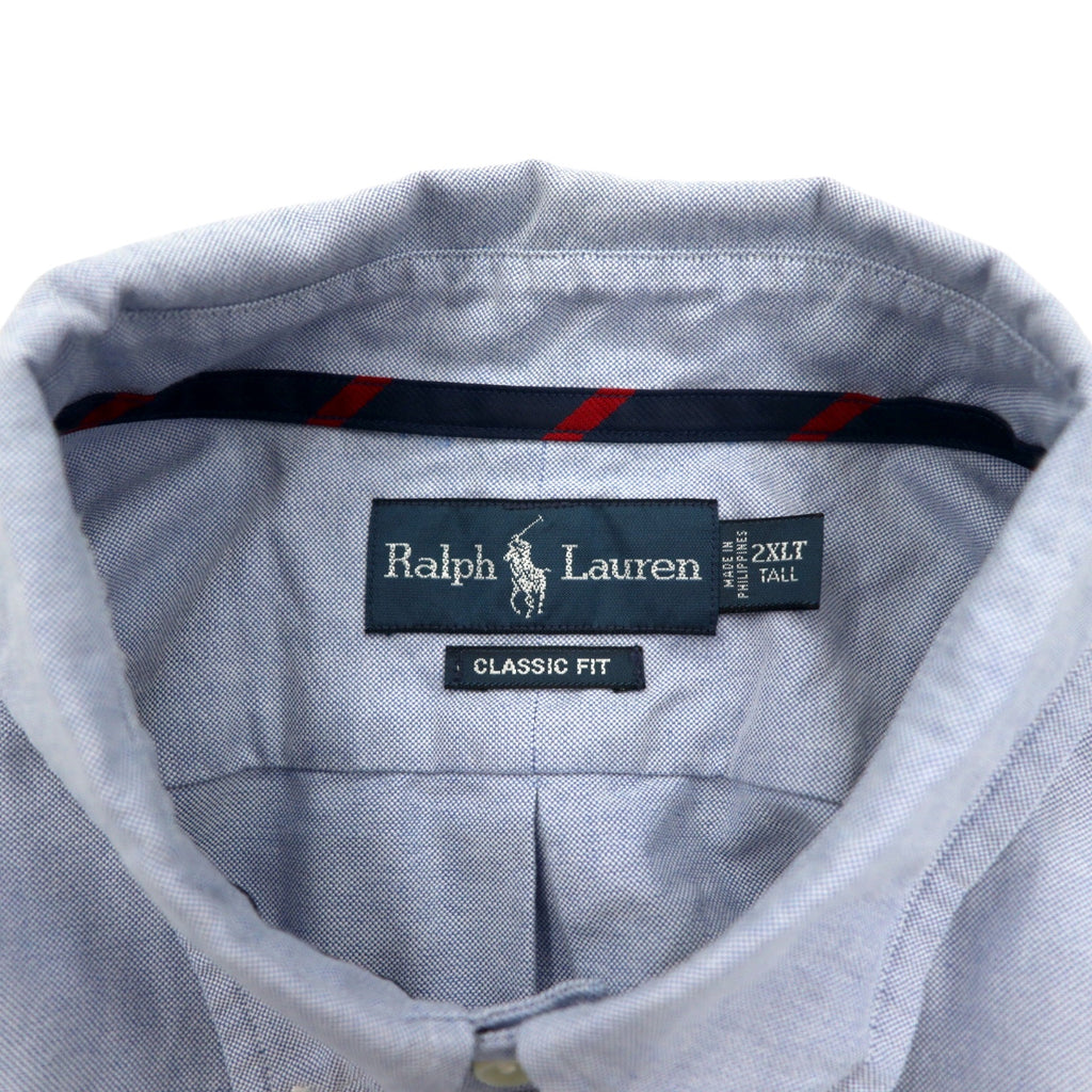 Ralph Lauren 90s Oxford Button Down Shirt 2XLT Blue Cotton Classic Fit Small Pony Embroidery