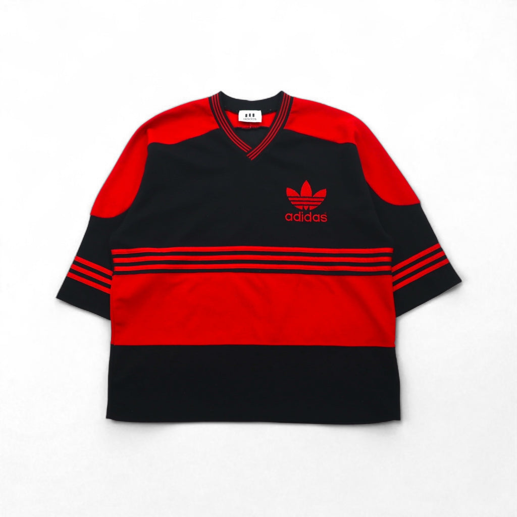 adidas 90s Trefoil Logo Embroidered Game Shirt, XL, Black and Red, Polyester