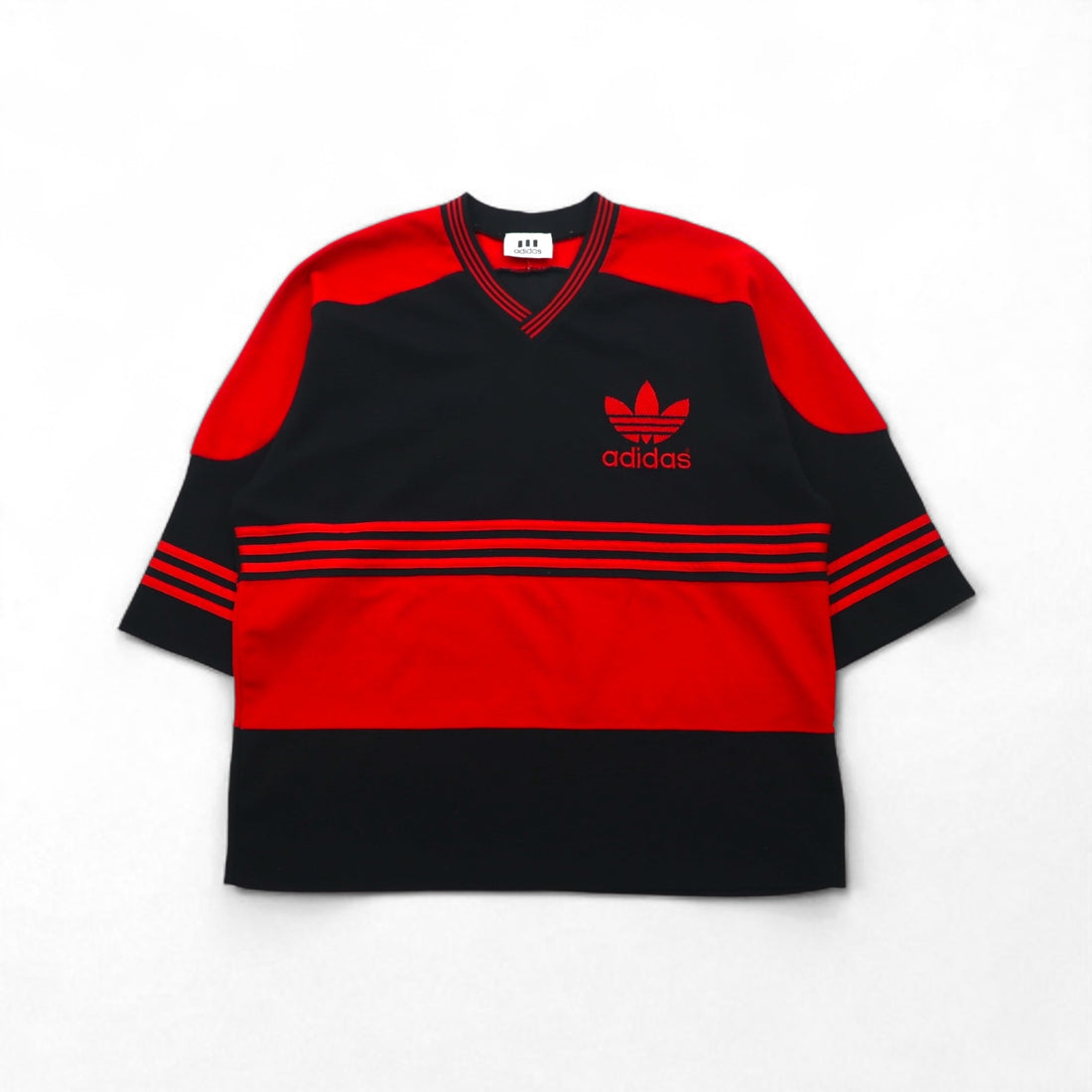 adidas 90s Trefoil Logo Embroidered Game Shirt, XL, Black and Red, Polyester