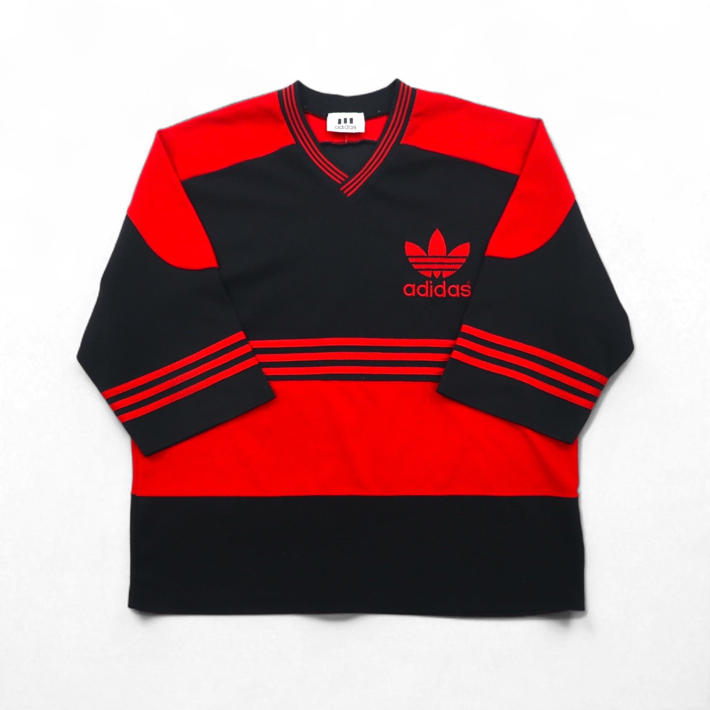 adidas 90年代 トレフォイルロゴ刺繍 ゲームシャツ XL ブラック レッド ポリエステル