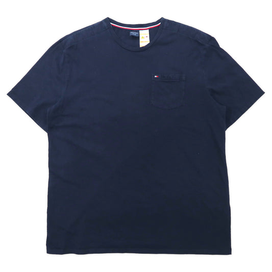 日本然リトテ-古着オンライン-TOMMY HILFIGER ポケットTシャツ XXL ネイビー コットン ショルダー マグネット開閉 ビッグサイズ-