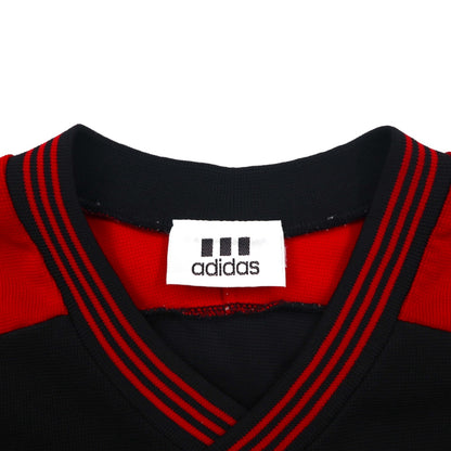 adidas 90年代 トレフォイルロゴ刺繍 ゲームシャツ XL ブラック レッド ポリエステル