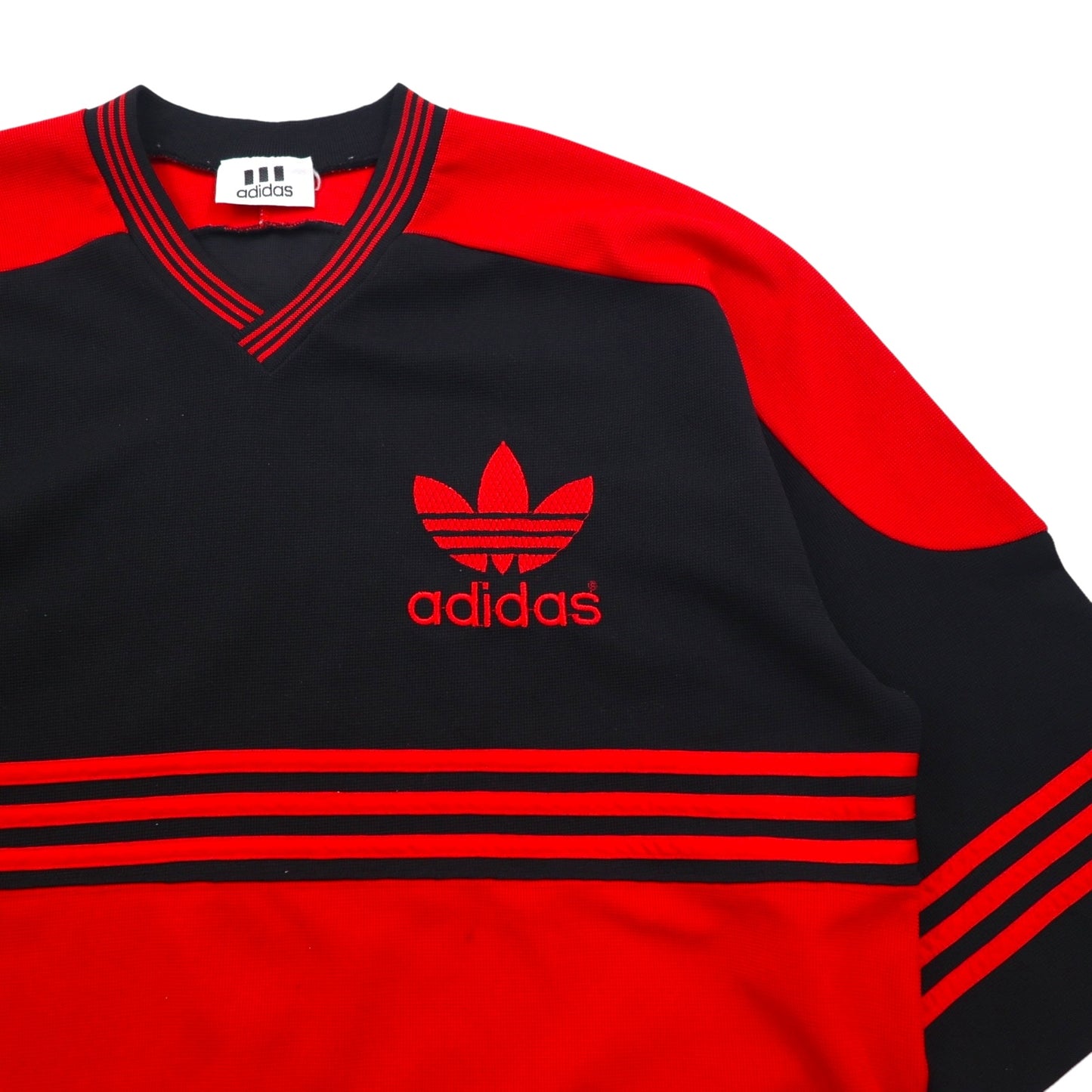 adidas 90年代 トレフォイルロゴ刺繍 ゲームシャツ XL ブラック レッド ポリエステル