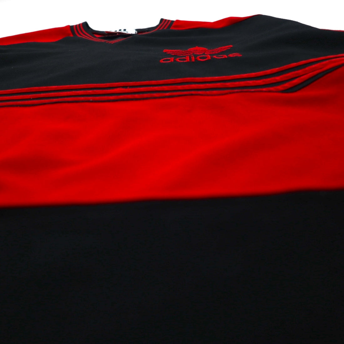 adidas 90s Trefoil Logo Embroidered Game Shirt, XL, Black and Red, Polyester