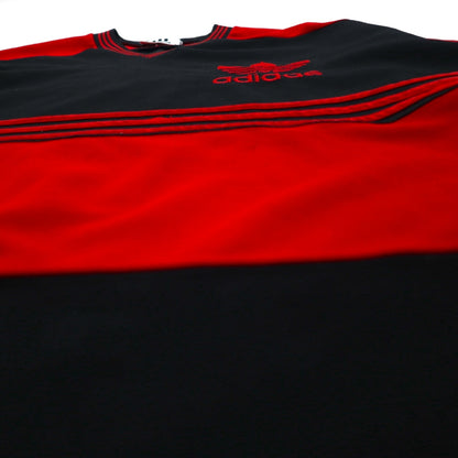 adidas 90年代 トレフォイルロゴ刺繍 ゲームシャツ XL ブラック レッド ポリエステル