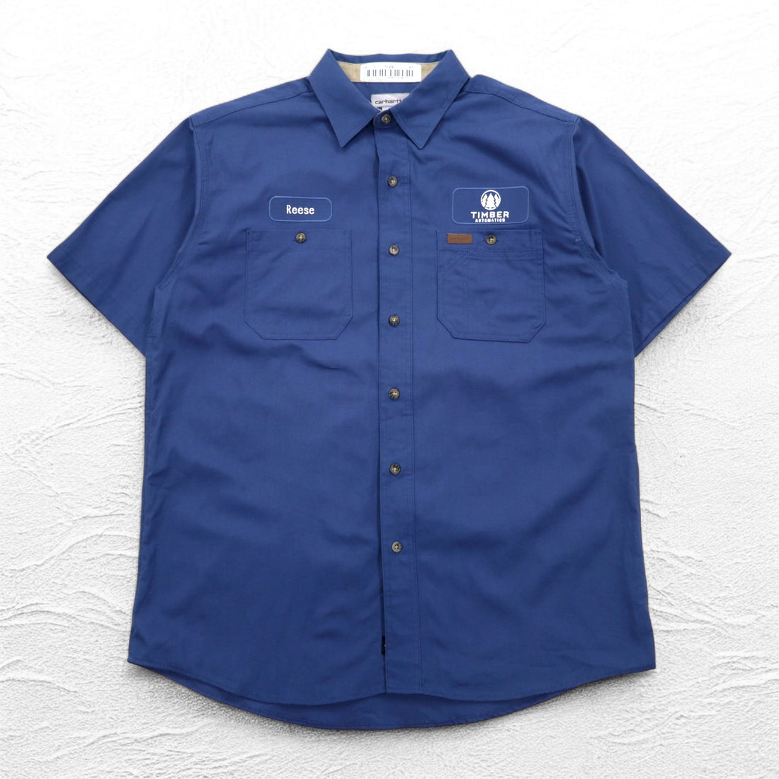 carhartt 半袖 ワークシャツ L ネイビー 胸ポケット US企業 刺繍 TIMBER AUTOMATION 384-19