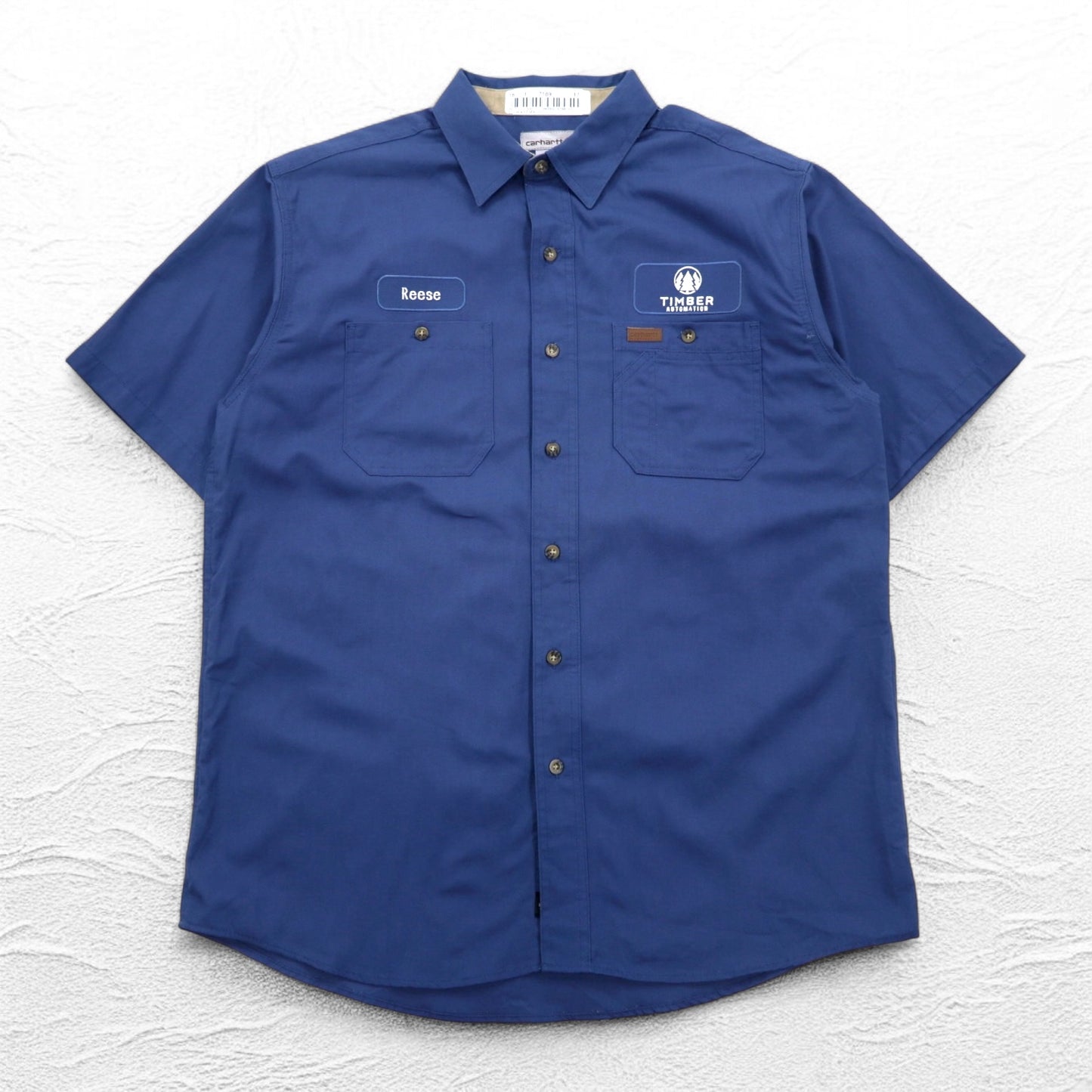 carhartt 半袖 ワークシャツ L ネイビー 胸ポケット US企業 刺繍 TIMBER AUTOMATION 384-19