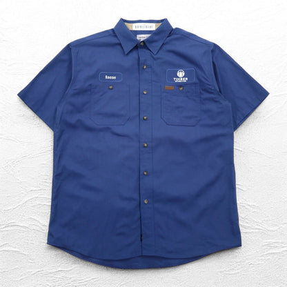 carhartt 半袖 ワークシャツ L ネイビー 胸ポケット US企業 刺繍 TIMBER AUTOMATION 384-19