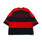 adidas 90s Trefoil Logo Embroidered Game Shirt, XL, Black and Red, Polyester