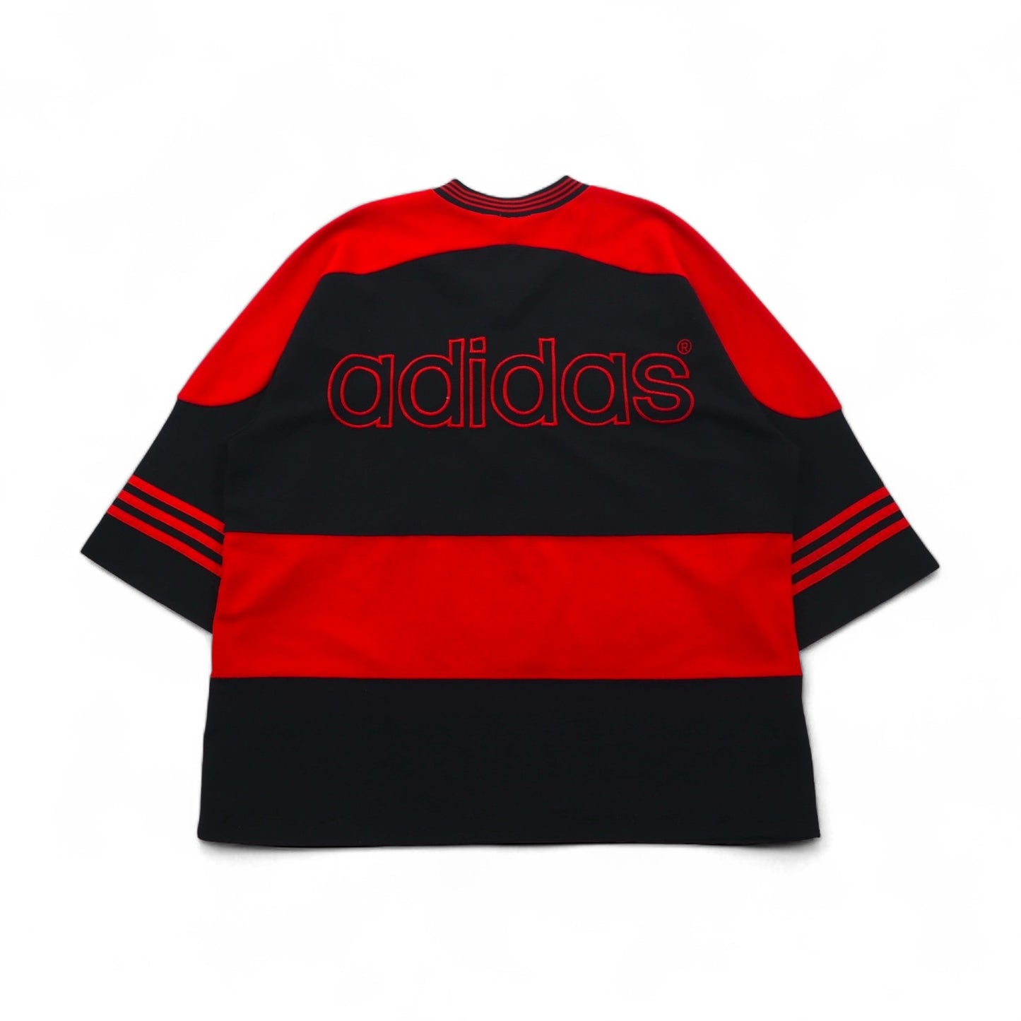adidas 90年代 トレフォイルロゴ刺繍 ゲームシャツ XL ブラック レッド ポリエステル