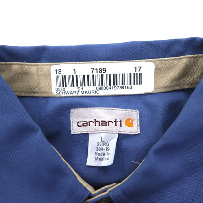 Carhartt Short Sleeve Work Shirt L Navy Chest Pocket US Company Embroidery TIMBER AUTOMATION 384-19