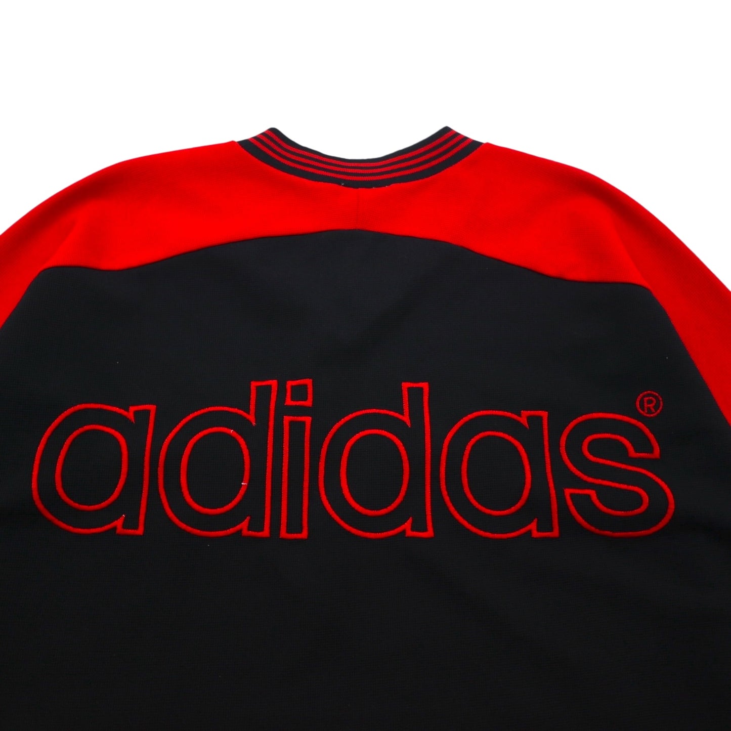 adidas 90年代 トレフォイルロゴ刺繍 ゲームシャツ XL ブラック レッド ポリエステル