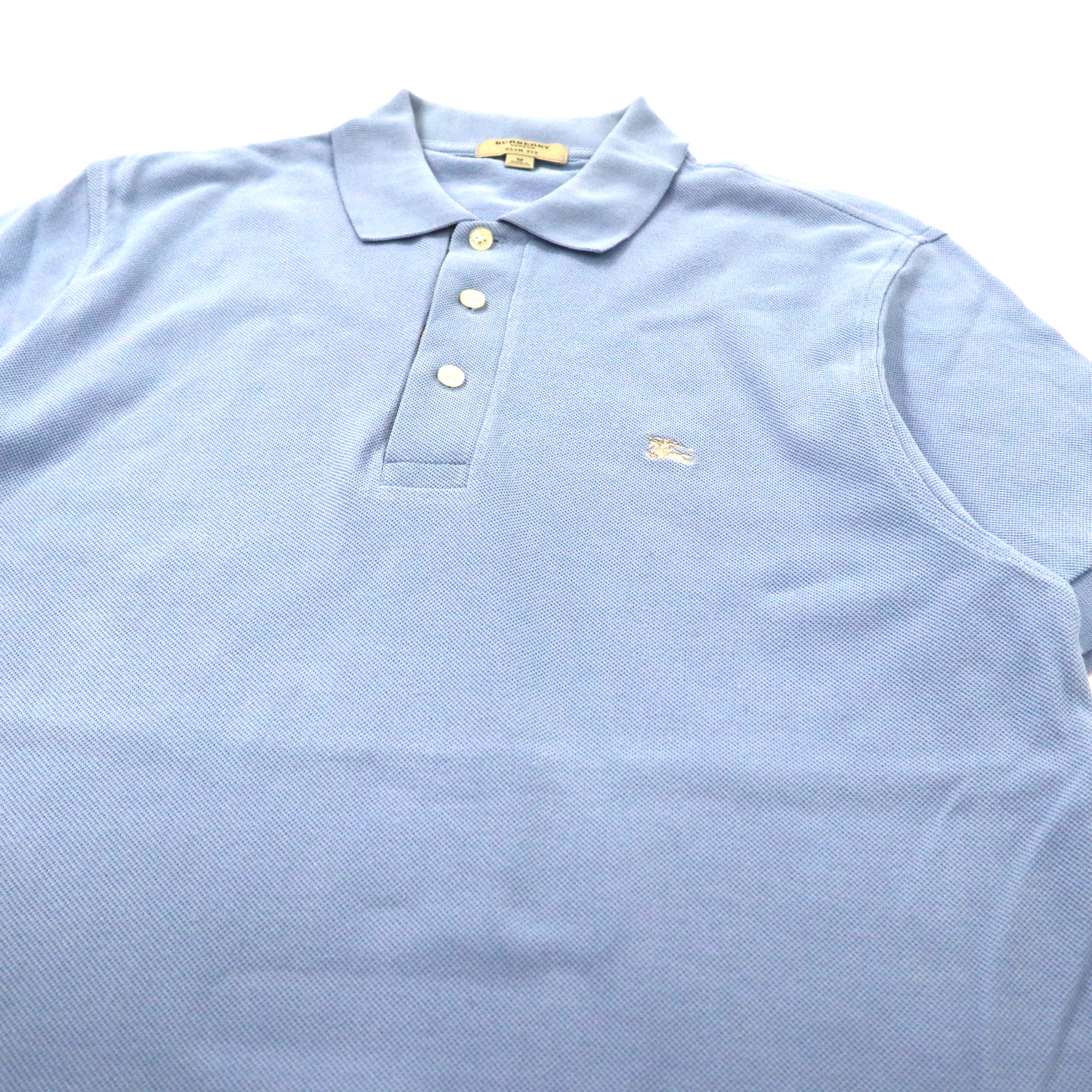 BURBERRY ポロシャツ M ブルー コットン ノバチェック切替 SLIM FIT ワンポイントロゴ刺繍