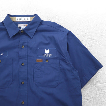 carhartt 半袖 ワークシャツ L ネイビー 胸ポケット US企業 刺繍 TIMBER AUTOMATION 384-19
