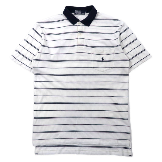 日本然リトテ-古着オンライン-Polo by Ralph Lauren ボーダー ポロシャツ M ホワイト ネイビー コットン スモールポニー刺繍-POLO BY RALPH LAUREN STRIPED Polo Shirt M White Navy Cotton Small Pony Embroidery