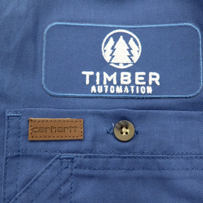 Carhartt Short Sleeve Work Shirt L Navy Chest Pocket US Company Embroidery TIMBER AUTOMATION 384-19