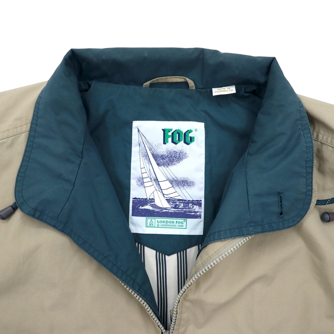LONDON FOG 80s Swing Top Harrington Jacket L Beige Cotton Polyester IDEAL Zip Made in Colombia