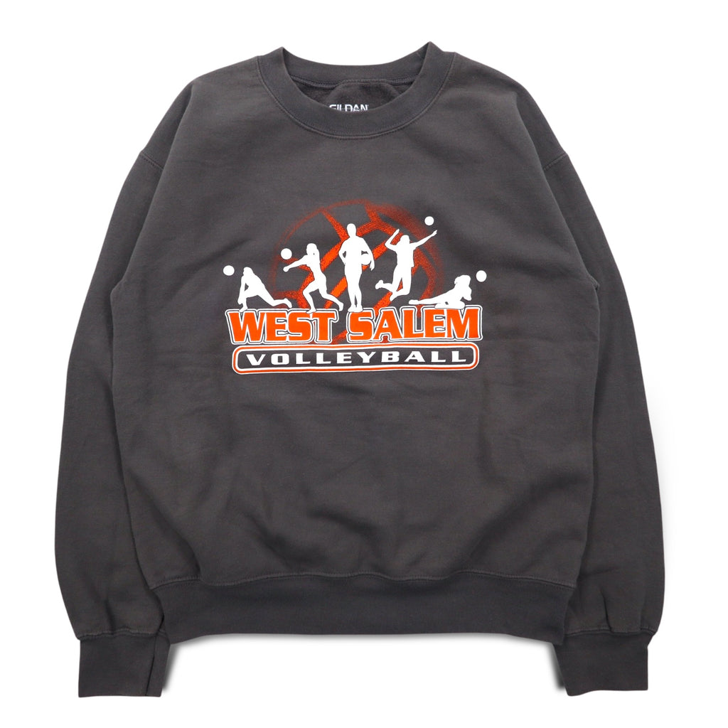 GILDAN クルーネック スウェット S グレー プリント 裏起毛 WEST SALEM VOLLEYBALL
