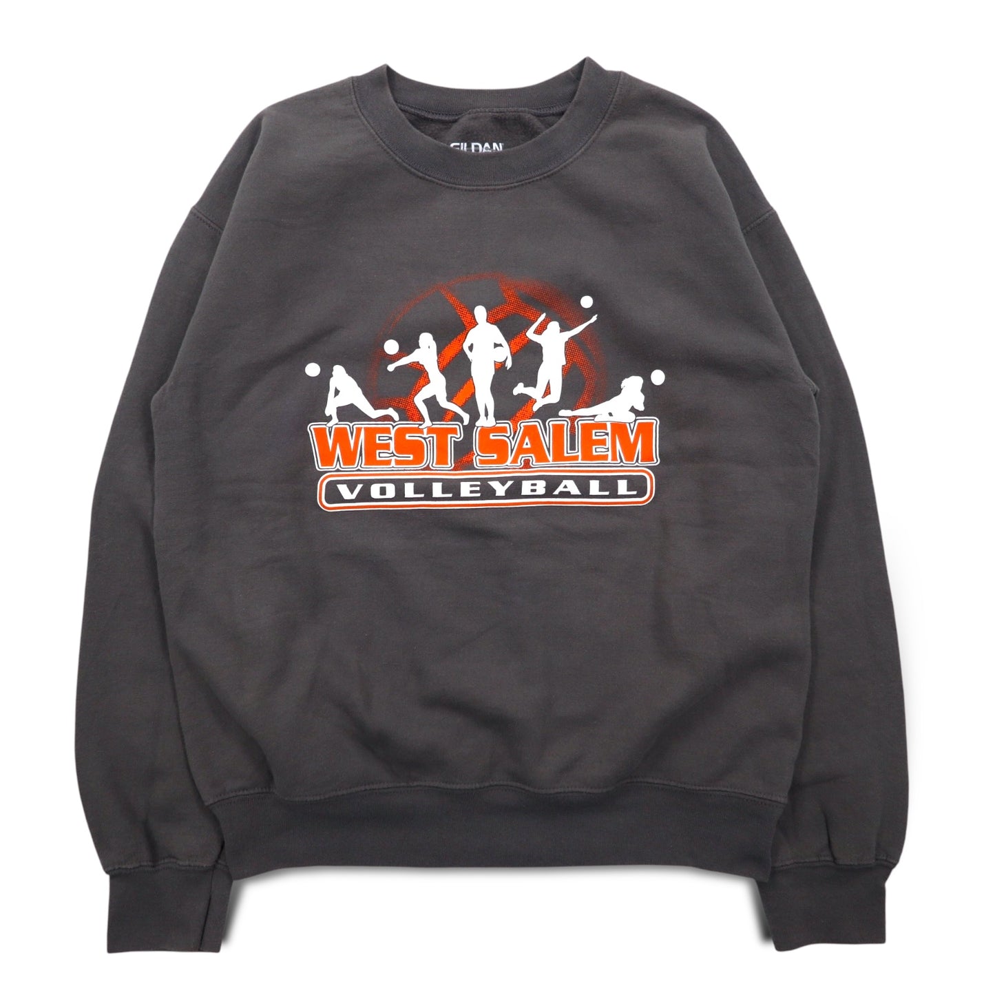 GILDAN クルーネック スウェット S グレー プリント 裏起毛 WEST SALEM VOLLEYBALL