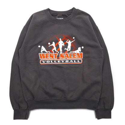 GILDAN クルーネック スウェット S グレー プリント 裏起毛 WEST SALEM VOLLEYBALL