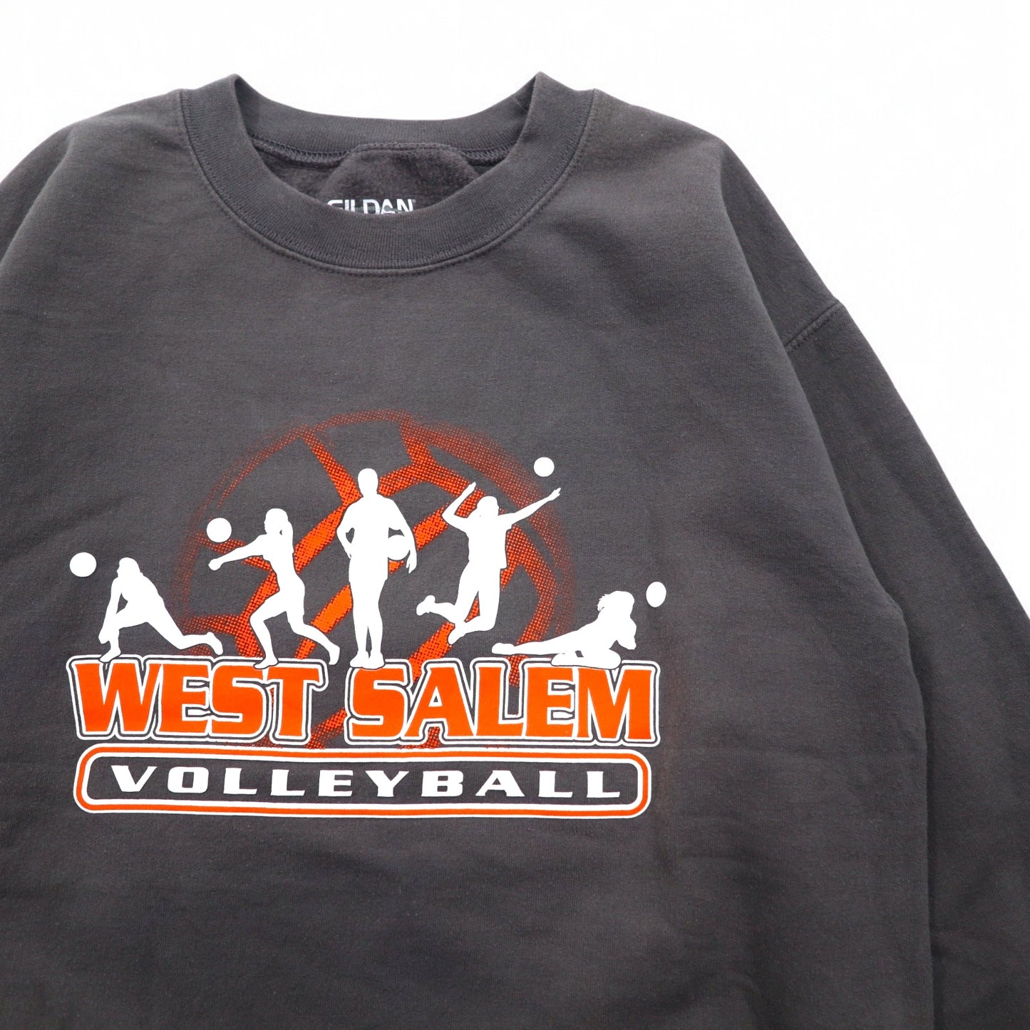 GILDAN クルーネック スウェット S グレー プリント 裏起毛 WEST SALEM VOLLEYBALL