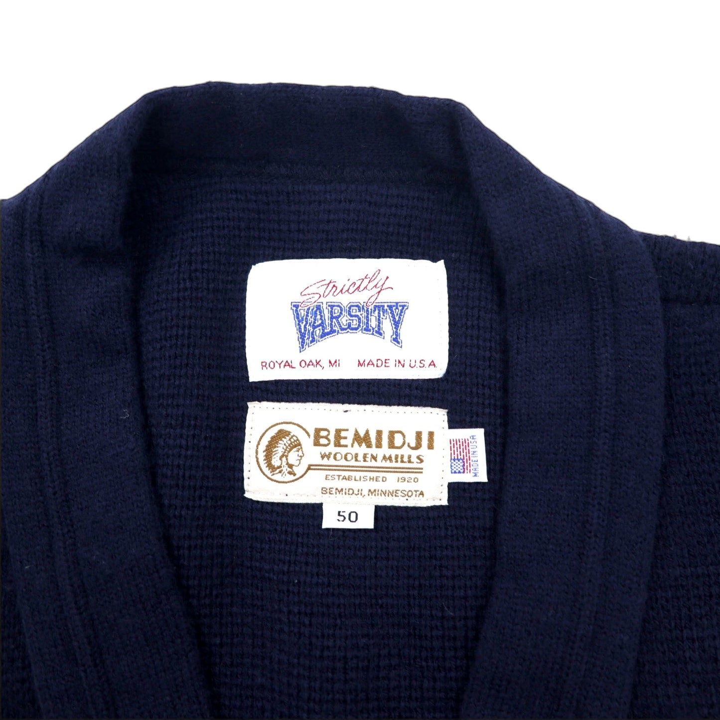 BEMIDJI WOOLEN MILLS USA製× Strictly VARSITY カーディガン レターマン 50 ネイビー アクリル