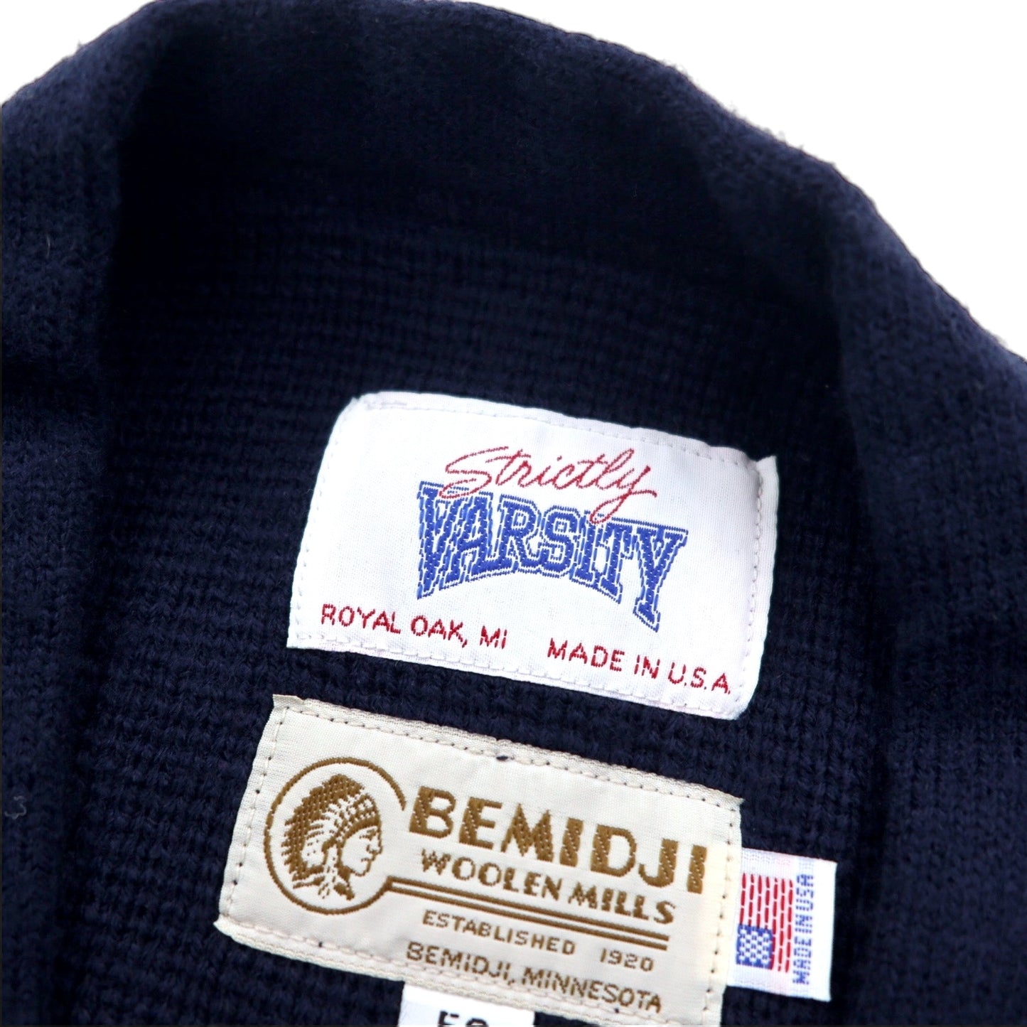 BEMIDJI WOOLEN MILLS USA製× Strictly VARSITY カーディガン レターマン 50 ネイビー アクリル