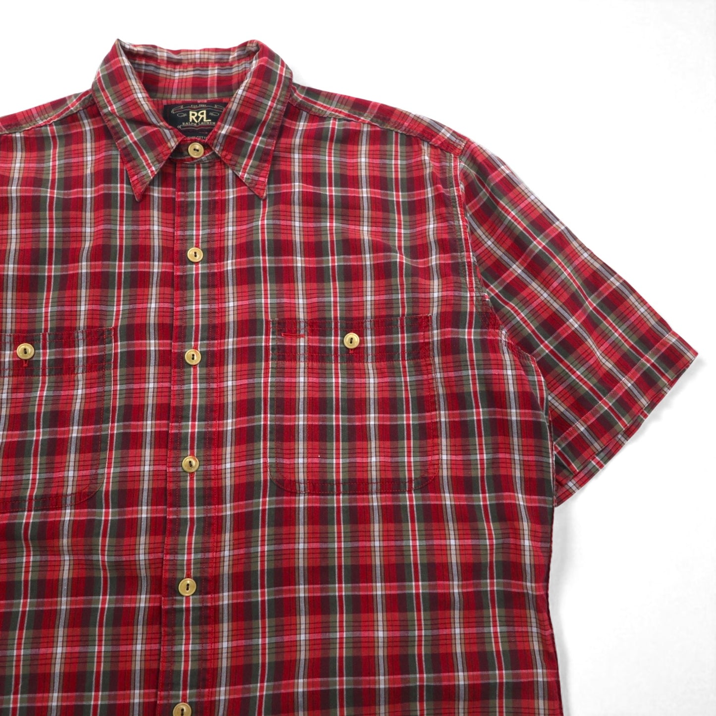 RRL (DOUBLE RL RALPH LAUREN) 90年代 第一期 三つ星タグ 半袖 シャツ L レッド チェック コットン