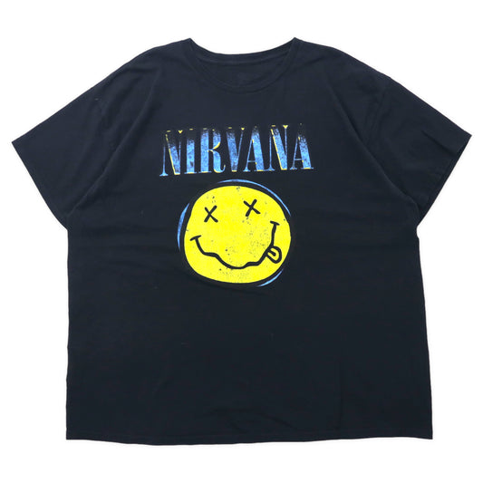 日本然リトテ-古着オンライン-NIRVANA ニルヴァーナ バンドTシャツ 2XL ブラック コットン スマイリー ビッグサイズ-NIRVANA Nirvana Band T-Shirt 2XL Black Cotton Smiley Big Size