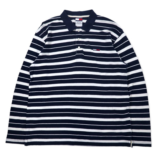 日本然リトテ-古着オンライン-TOMMY JEANS 90年代 ボーダー ラガーシャツ ポロシャツ 長袖 L ネイビー コットン-TOMMY JEANS 90's Striped Rugby Shirt Polo Shirt Long Sleeve L Navy Cotton