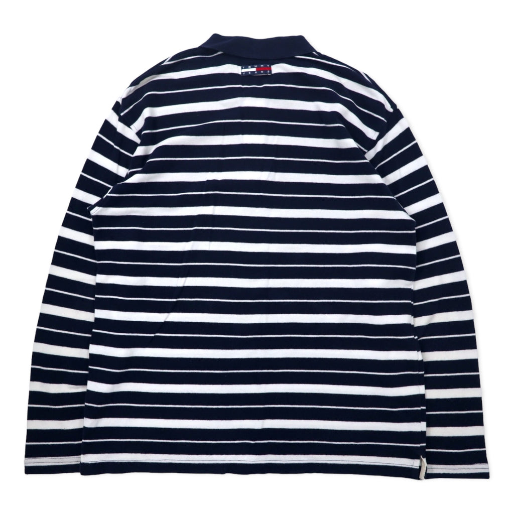 TOMMY JEANS 90s Striped Rugby Shirt Polo Shirt Long Sleeve L Navy Cotton
