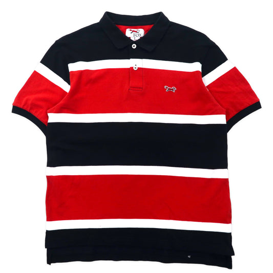 日本然リトテ-古着オンライン-RETRO FOX ボーダー ポロシャツ L レッド ブラック コットン ワンポイントロゴ キツネ-RETRO FOX STRIPED Polo Shirt L Red Black Cotton One Point Logo Fox