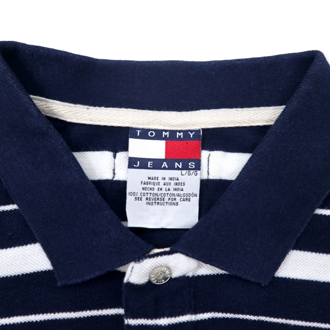 TOMMY JEANS 90s Striped Rugby Shirt Polo Shirt Long Sleeve L Navy Cotton