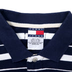 TOMMY JEANS 90s Striped Rugby Shirt Polo Shirt Long Sleeve L Navy Cotton
