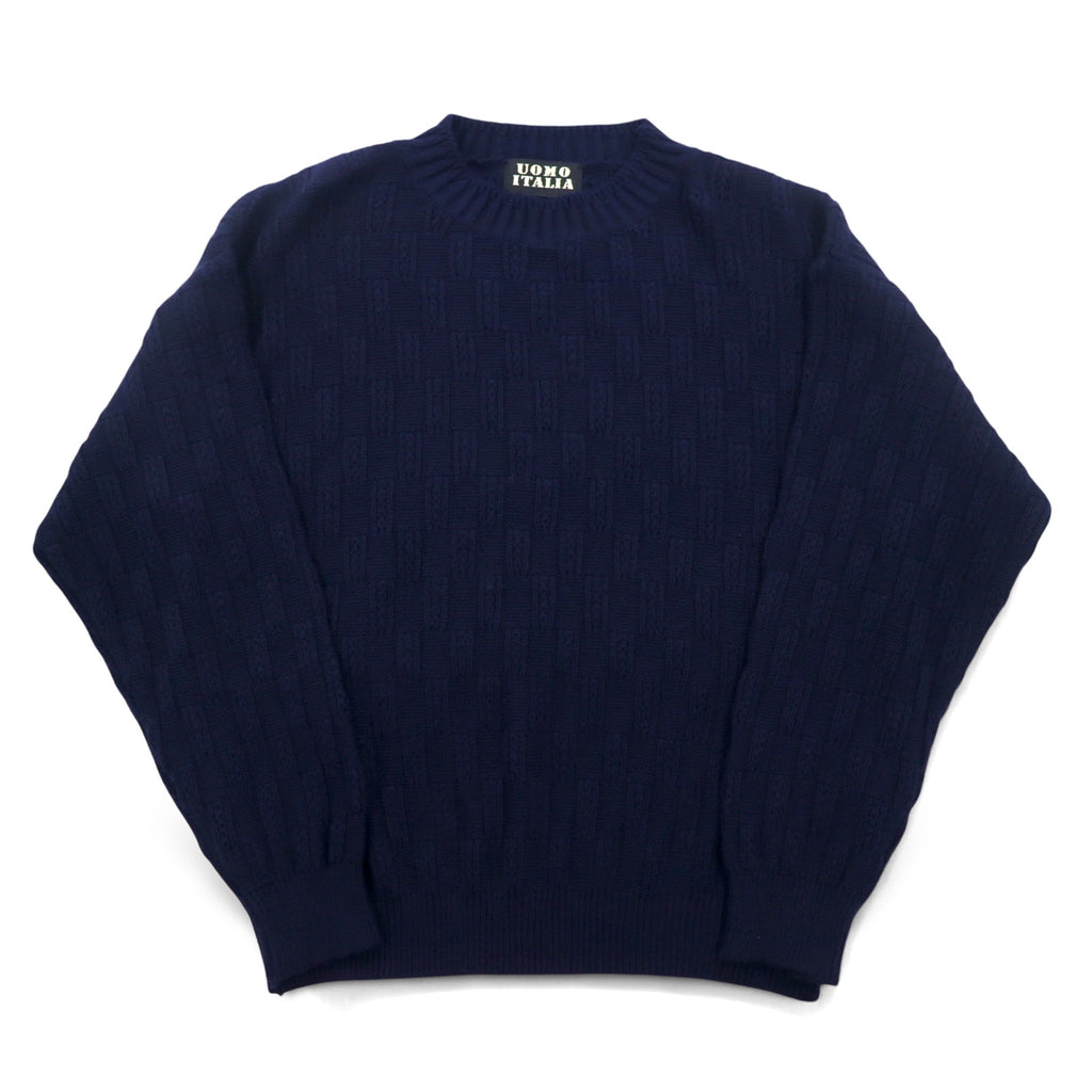 Vintage 90s Jacquard Knit UOMO ITALIA アクリル ニット ブロックチェック ジャガード セーター M ネイビー