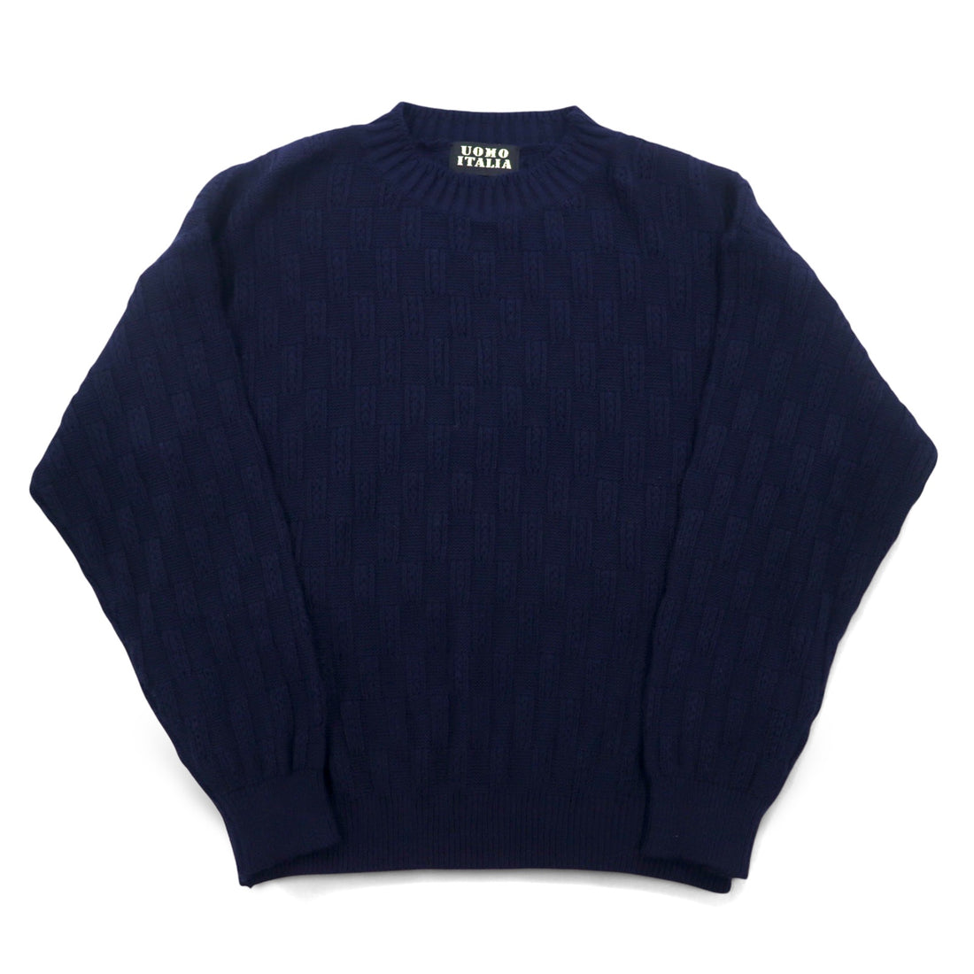 Vintage 90s Jacquard Knit UOMO ITALIA アクリル ニット ブロックチェック ジャガード セーター M ネイビー