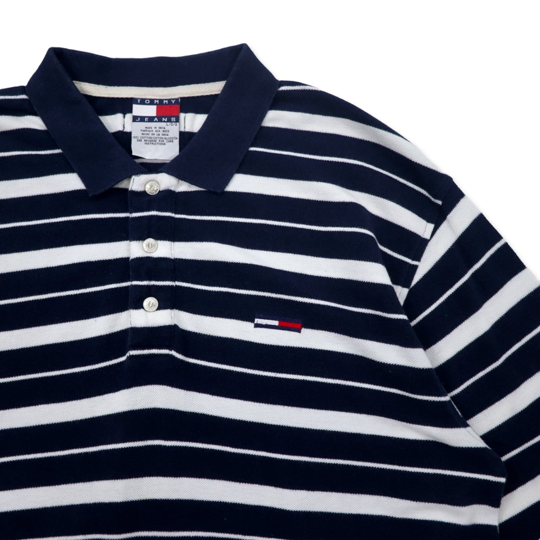 TOMMY JEANS 90s Striped Rugby Shirt Polo Shirt Long Sleeve L Navy Cotton