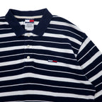 TOMMY JEANS 90s Striped Rugby Shirt Polo Shirt Long Sleeve L Navy Cotton