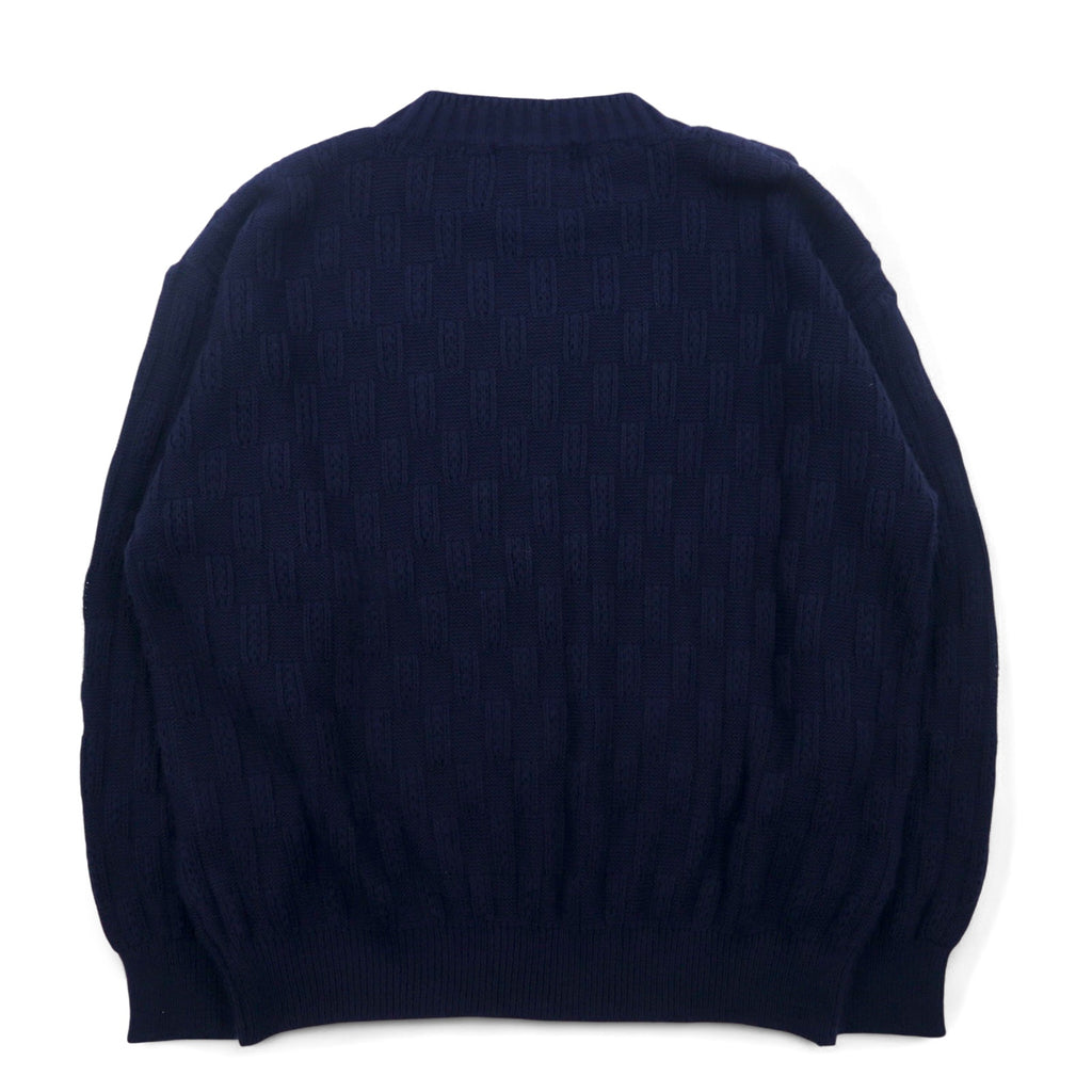 Vintage 90s Jacquard Knit UOMO ITALIA アクリル ニット ブロックチェック ジャガード セーター M ネイビー