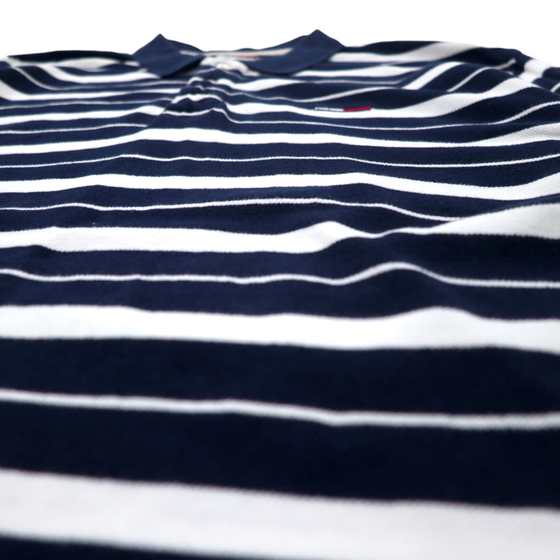 TOMMY JEANS 90s Striped Rugby Shirt Polo Shirt Long Sleeve L Navy Cotton