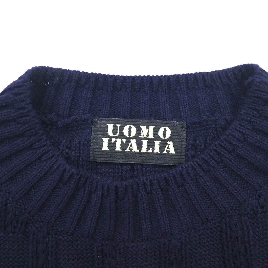 Vintage 90s Jacquard Knit UOMO ITALIA アクリル ニット ブロックチェック ジャガード セーター M ネイビー