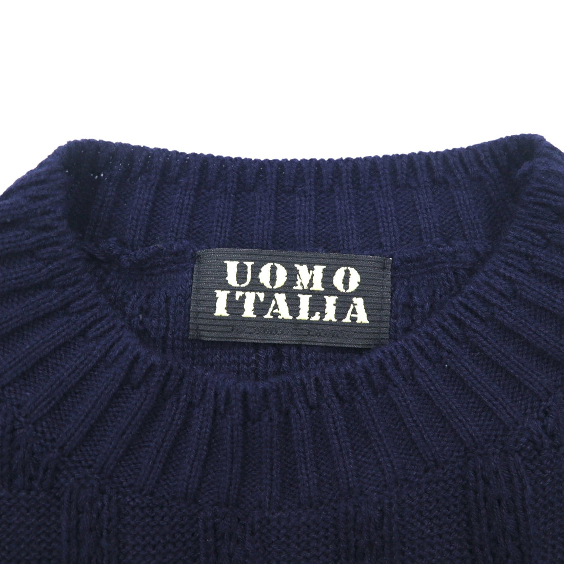 Vintage 90s Jacquard Knit UOMO ITALIA アクリル ニット ブロックチェック ジャガード セーター M ネイビー