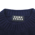 Vintage 90s Jacquard Knit UOMO ITALIA アクリル ニット ブロックチェック ジャガード セーター M ネイビー