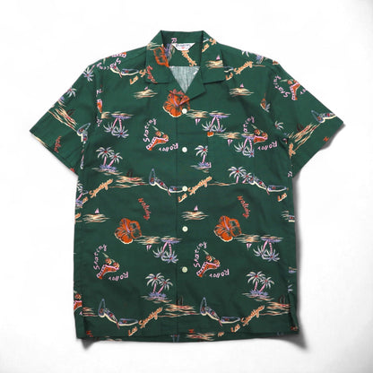 BIG JOHN 90年代 オープンカラー アロハシャツ ボックスシャツ S グリーン コットン 総柄 ビーチ