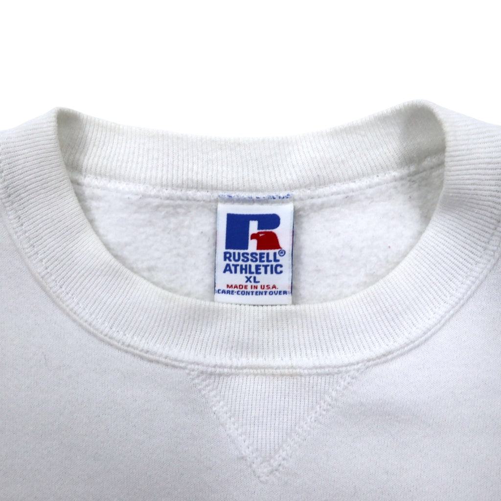 Made in USA 90s RUSSELL ATHLETIC College Print Sweatshirt XL White Cotton Arch Logo 3-Layer Print DUQUESNE UNIVERSITY