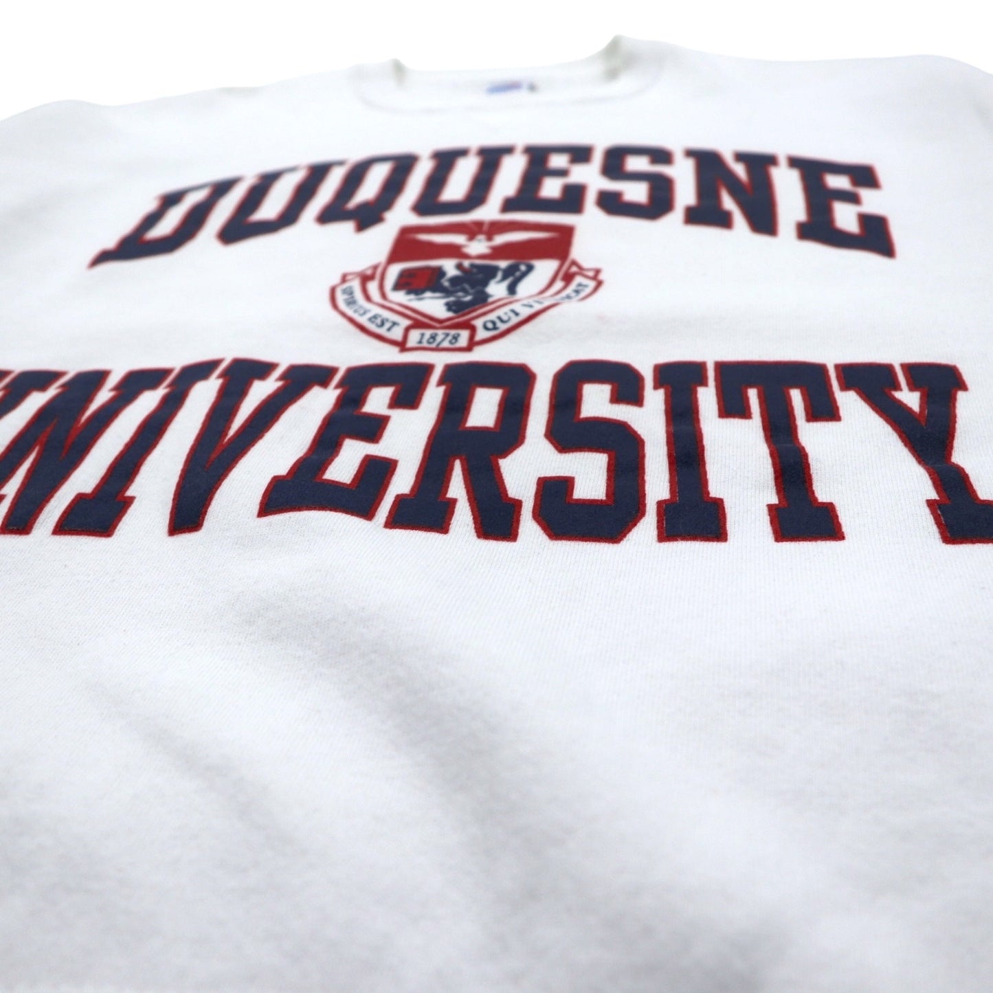 USA製 90年代 RUSSELL ATHLETIC カレッジ プリント スウェット XL ホワイト コットン アーチロゴ 3段プリント DUQUESNE UNIVERSITY