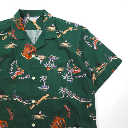 BIG JOHN 90年代 オープンカラー アロハシャツ ボックスシャツ S グリーン コットン 総柄 ビーチ
