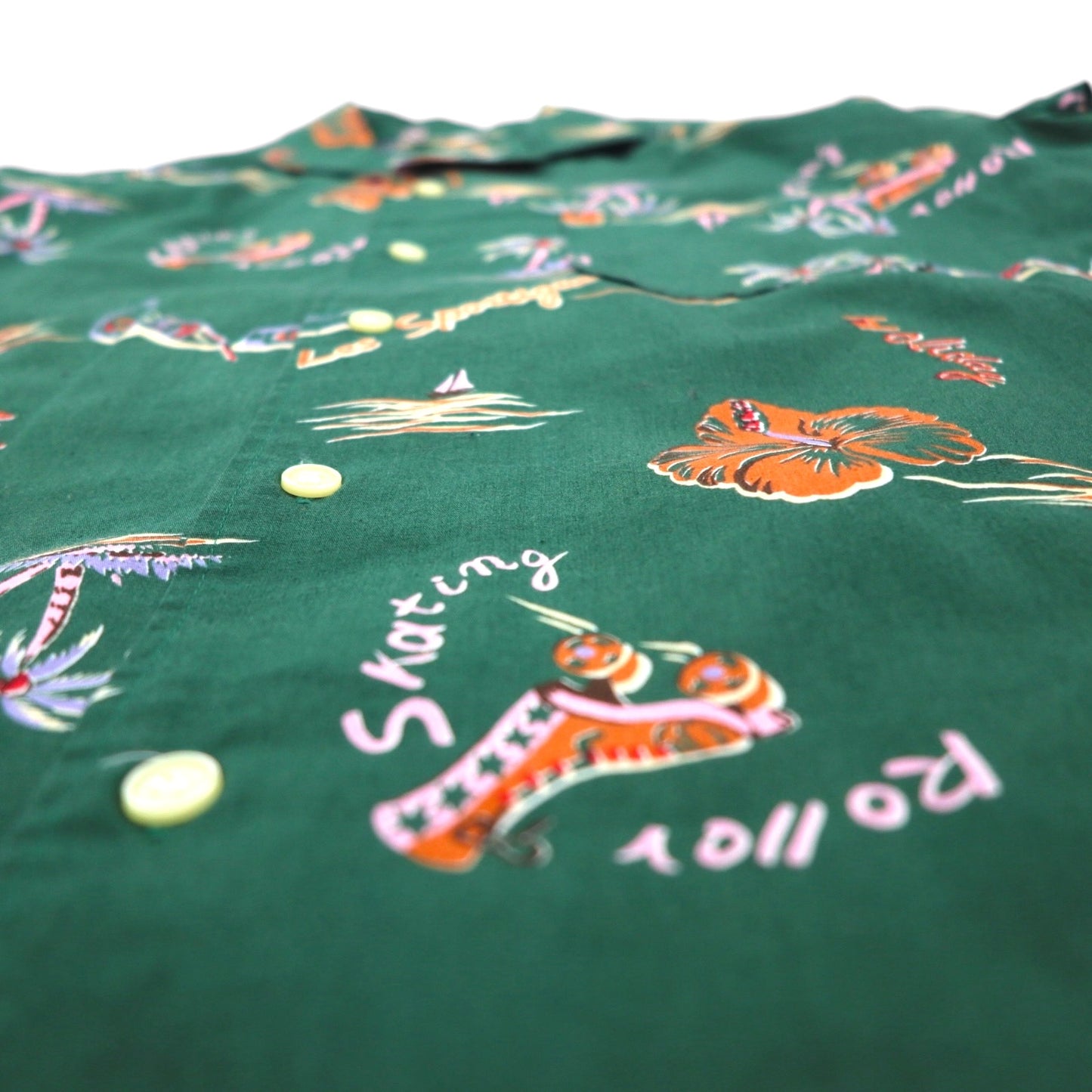 BIG JOHN 90年代 オープンカラー アロハシャツ ボックスシャツ S グリーン コットン 総柄 ビーチ